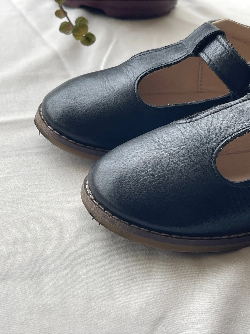 Black Leather T-Strap Kids Shoes